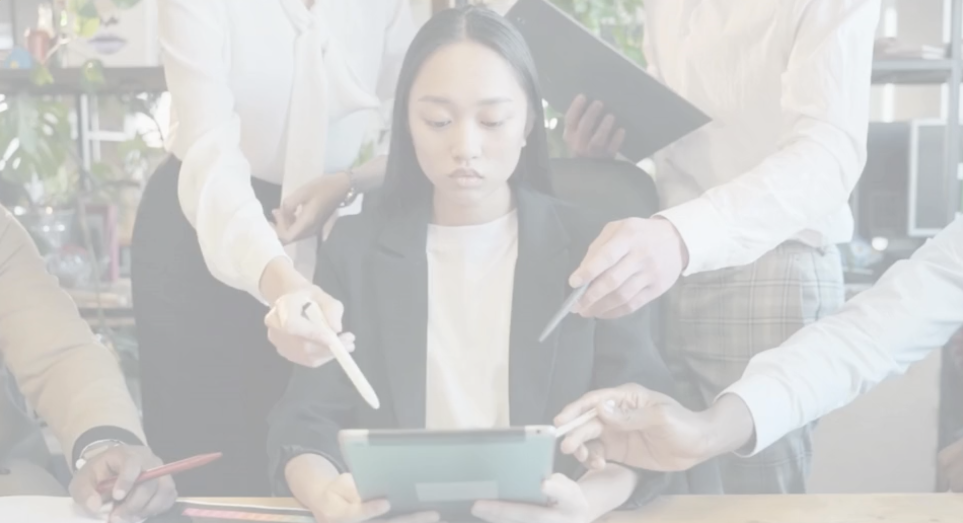 woman with people surrounding her